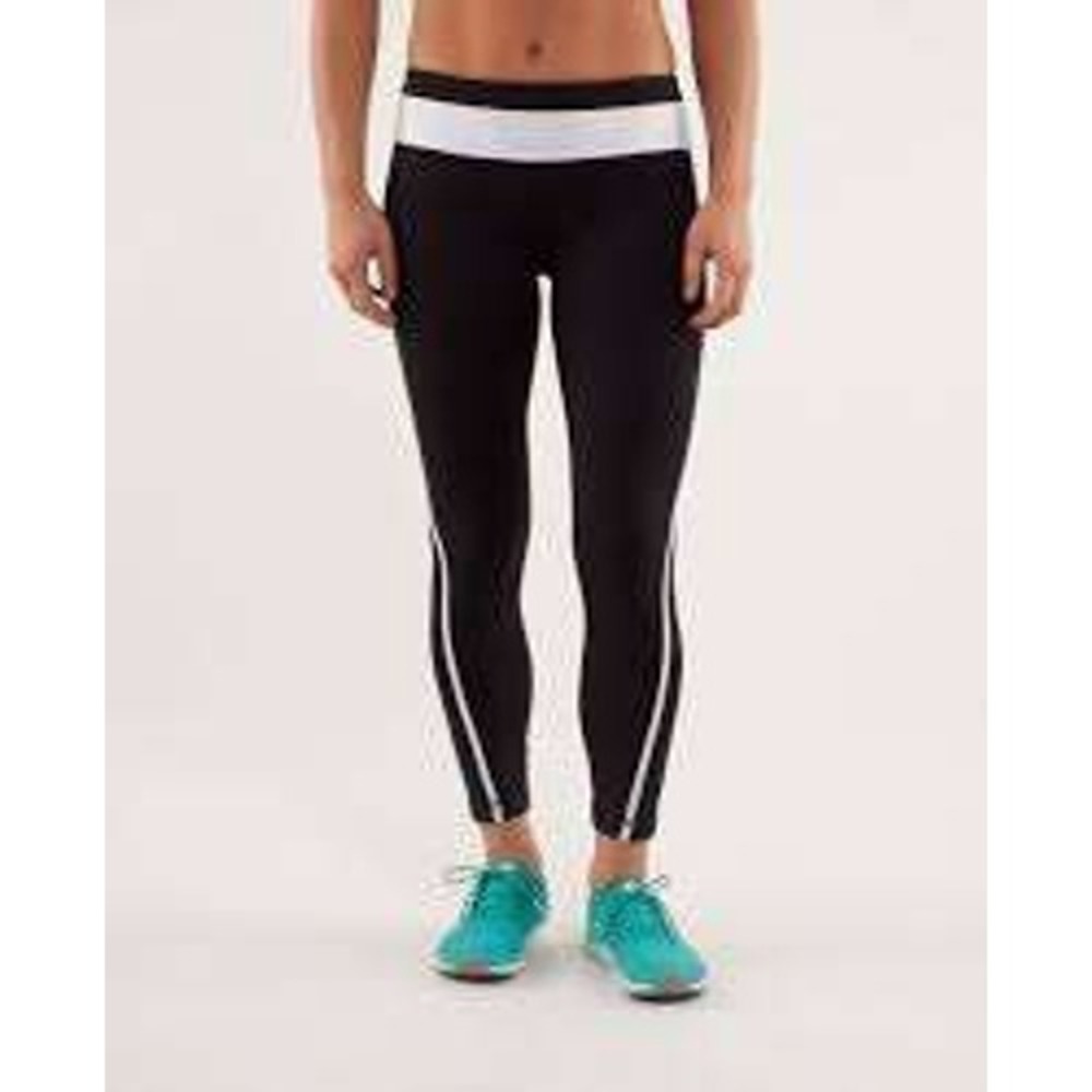 Lululemon Run Inspire Tight II Black White Stripe Leggings Pants SZ 8 Athleisure - Picture 1 of 8